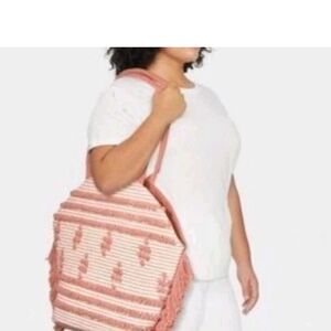Shade & Shore Women's Tote Beach Bag Handbag Straw Rose Pink Fringe  Summer NWT